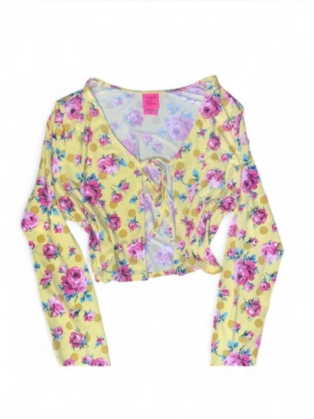 Betsey Johnson Yellow Floral Tie-Front Crop Top - Picture 5 of 6